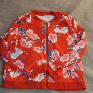 Floral Red Zip-Up Jacket